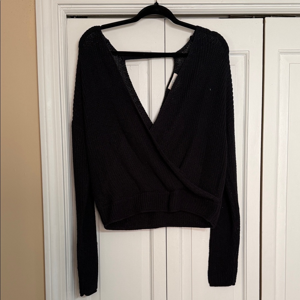 Francesca’s Black Knit Wrap Sweater